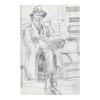 1963 Alexandra Merker Man Reading Drawing For Sale