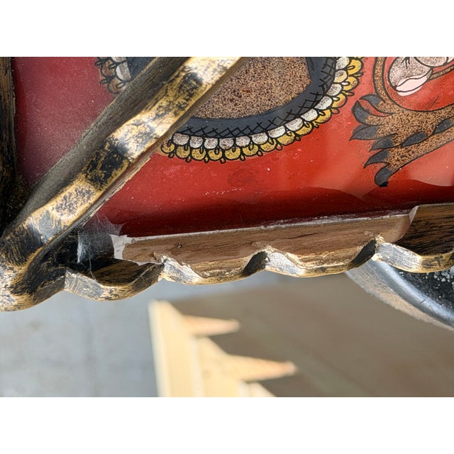 Red Large Vintage Peruvian Reverse-Painted Red Glass Mirror Gilt Hand-Carved Wood Frame Spanish Colonial Style For Sale - Image 8 of 9