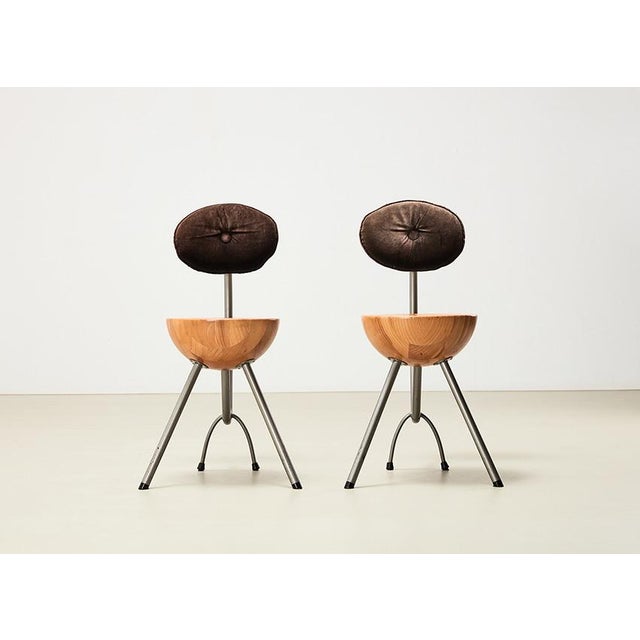 Pair of postmodern side chairs, model Jur Eats, designed by architect and designer Rob Eckhardt in 1991. This model was...