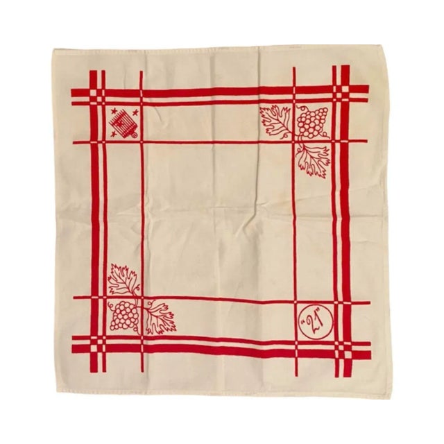 Mid-Century Modern Vintage Set of 3 the "21" Club New York City Nyc Restaurant Cotton Napkins For Sale - Image 3 of 12