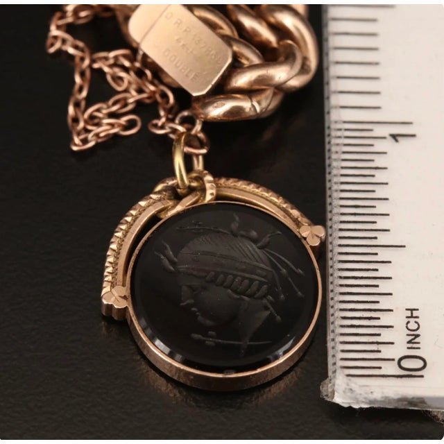 1920s Antique Curb Chain Bracelet With Intaglio Sard Dangle For Sale - Image 5 of 6