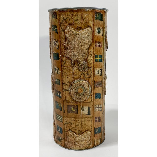 Figurative Vintage World Map Raised Relief Umbrella Stand For Sale - Image 3 of 9