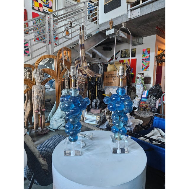 Swank Lighting Blue Resin Lamps by Silivano Pantani 1966 sold as found previously owned and used in vintage comndition...