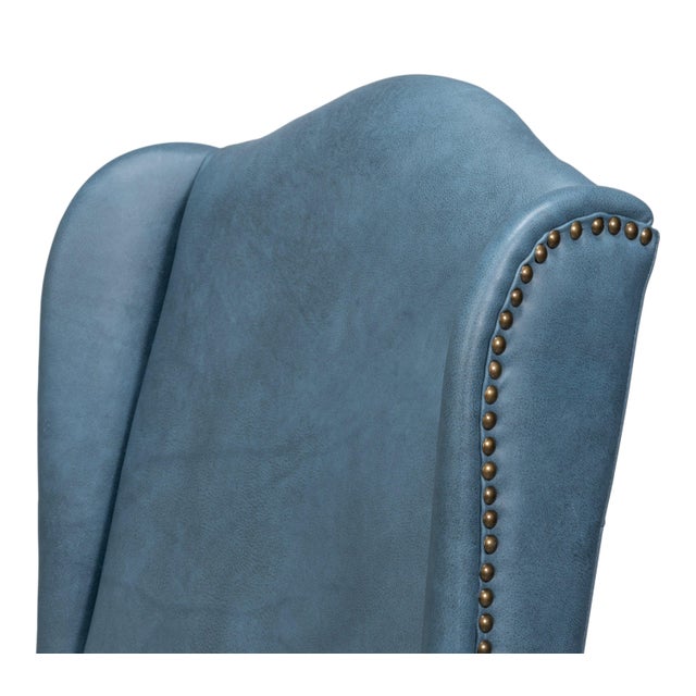 Blue Leather Wingback Dining Chairs, High Back, Sets of 2 For Sale - Image 9 of 11
