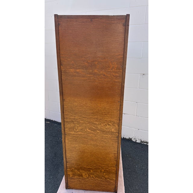 Arts & Crafts Antique Five Drawer Oak and Brass File Cabinet Yawman & Frbe MFG Co. For Sale - Image 3 of 18