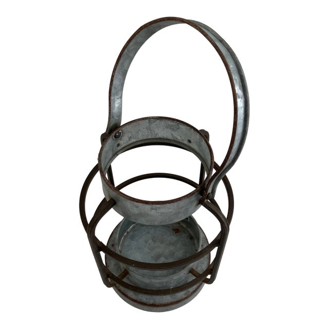 Antique Galvanized Lantern Carrier-- Early 20th Century Farm & Utility Lighting Holder For Sale