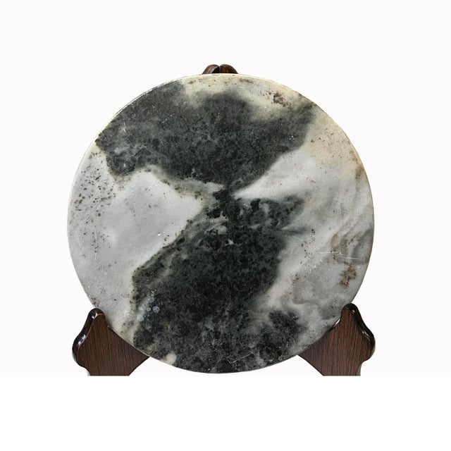 2020s Chinese Natural Dream Stone Round White Fengshui Plaque Display For Sale - Image 5 of 6