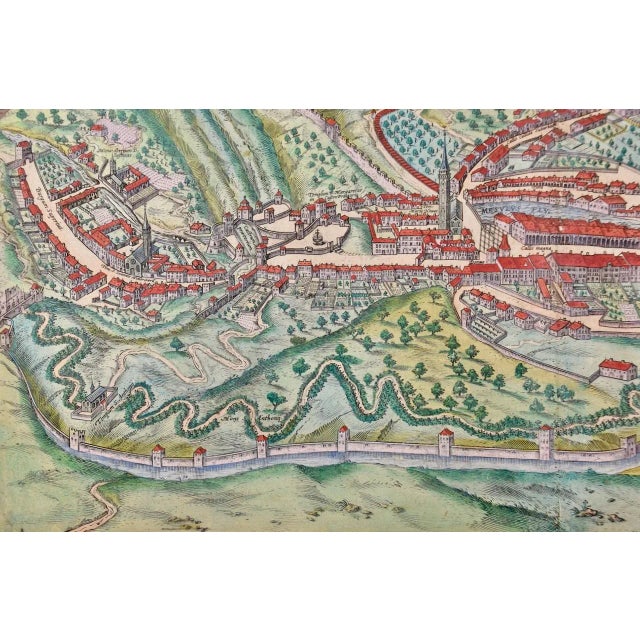 Seravalle, Italy: A 16th Century Hand-Colored Map by Braun & Hogenberg, 1575 For Sale - Image 4 of 7