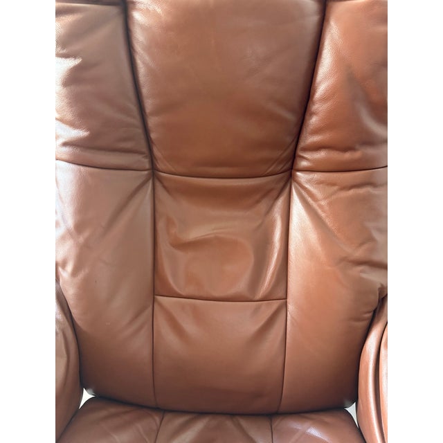 Vintage Ekornes Leather Stressless Recliner With Swing-Out Table For Sale - Image 11 of 17