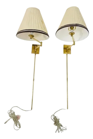 Pair of Visual Comfort Brass Swing-Arm Plug-in Wall Sconces