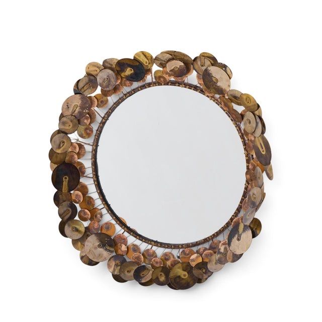 Curtis Jere Brutalist Mid Century Signed Raindrops Metal Wall Mirror This mirror measures: 30 wide x 6.5 deep x 30 inches...