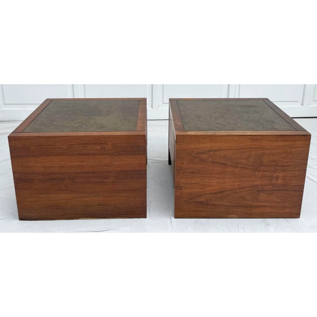 Vintage Baughman-Style Wood Side Tables With Metallic Top For Sale In Los Angeles - Image 6 of 13