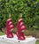 Art Deco Vintage 1980s Postmodern Cranberry Red Sculptural Wave Ceramic Table Lamps - A Pair For Sale - Image 3 of 10