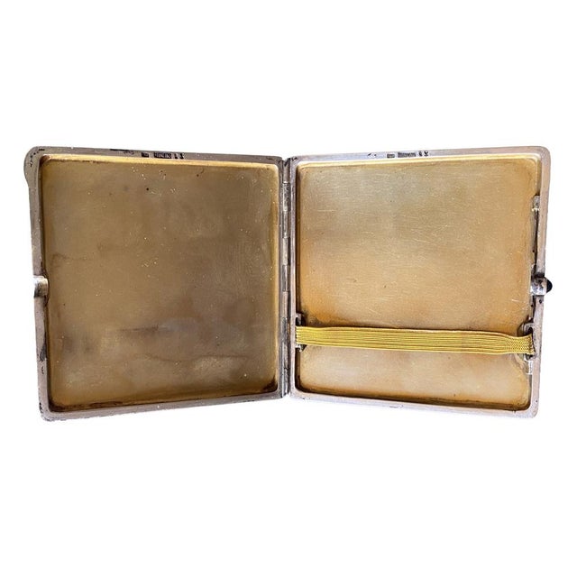 Gemstone Art Deco Silver and Guilloche Enamel Cigarette Case For Sale - Image 7 of 12