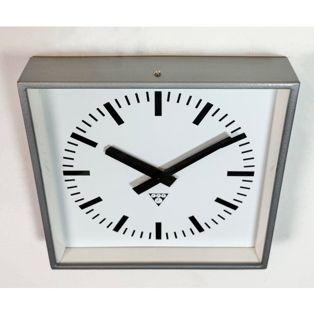 Industrial Grey Square Wall Clock from Pragotron, 1980s For Sale - Image 4 of 16