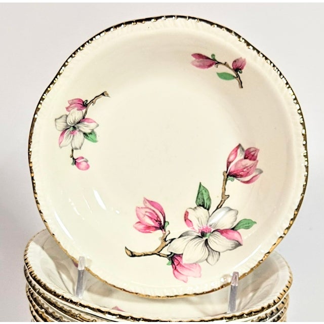 Gold Rimmed Pink Dogwood Dessert Bowls- Set of Twelve For Sale - Image 10 of 12