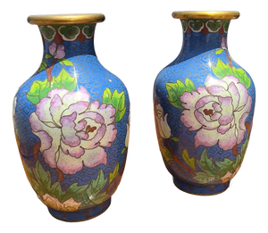 Chinese Cloisonné Enamel Vases, 1950, Set of 2