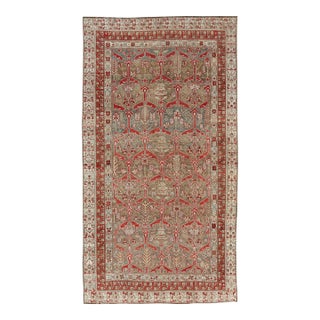 Kurdish Antique Gallery Runner With Tribal Design in Light Green, Tan and Red 5'6 X 10'11 For Sale
