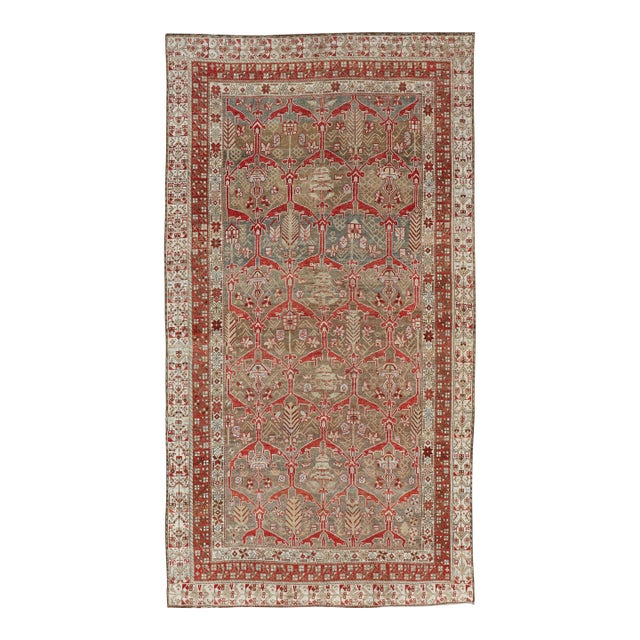 Kurdish Antique Gallery Runner With Tribal Design in Light Green, Tan and Red 5'6 X 10'11 For Sale