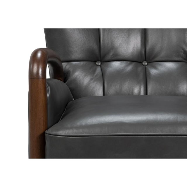 Mid-Century Modern Gray Leather Armchair For Sale In Raleigh - Image 6 of 12