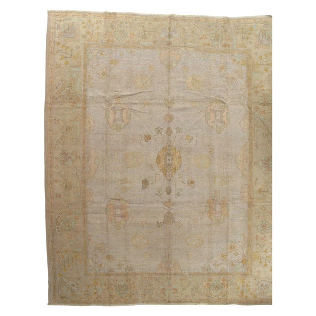 Antique Oushak Carpet, Handmade Turkish Oriental Rug, Beige, Taupe, Soft Yellow For Sale - Image 12 of 12
