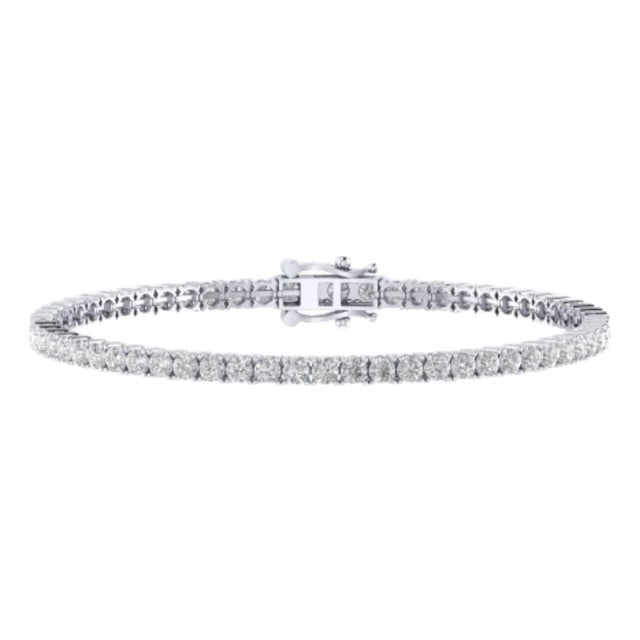 10k White Gold 3mm Round CVD Diamond 7 Inch Tennis Bracelet 6-1/5 CTTW For Sale