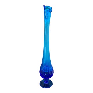 Vintage Fenton Blue Thumbprint Swung Vase For Sale