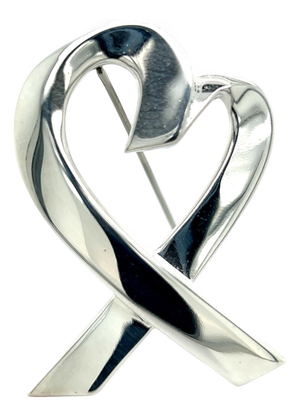 1990s Tiffany & Co Heart Brooch Pin Sterling Silver Estate