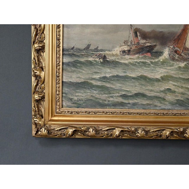 Demont, Painting Entrance to the Port by Rough Seas, 1890s, Oil on Canvas For Sale - Image 13 of 17