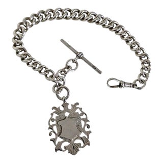 Antique Edwardian Sterling Silver Albert Watch Chain from Britton & Sons, 1919 For Sale