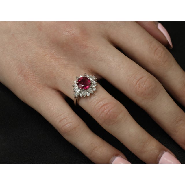 Late 20th Century Fine 2.36ct Gia Intense Red Ruby & 1.02ct Diamond Platinum Ring Size 6.25 For Sale - Image 18 of 18