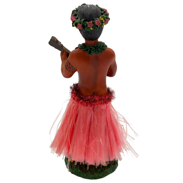 1980s Ceramic Hawaii Hula Man Ukulele Player With Headdress Bobble Doll For Sale In Los Angeles - Image 6 of 9