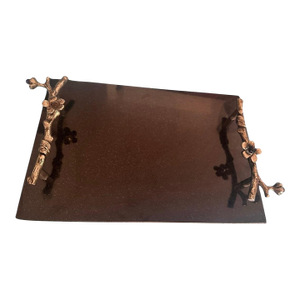 1980s Marble Serving Tray With Chrome Metal Handles Cheese Charcuterie Board