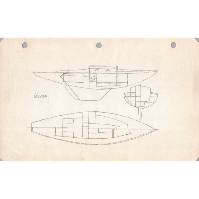 Midcentury, 1940s, Marine Architectural Pencil Drawing On Paper From Maine, Unique Nautical Drawings, Architect Unknown,...