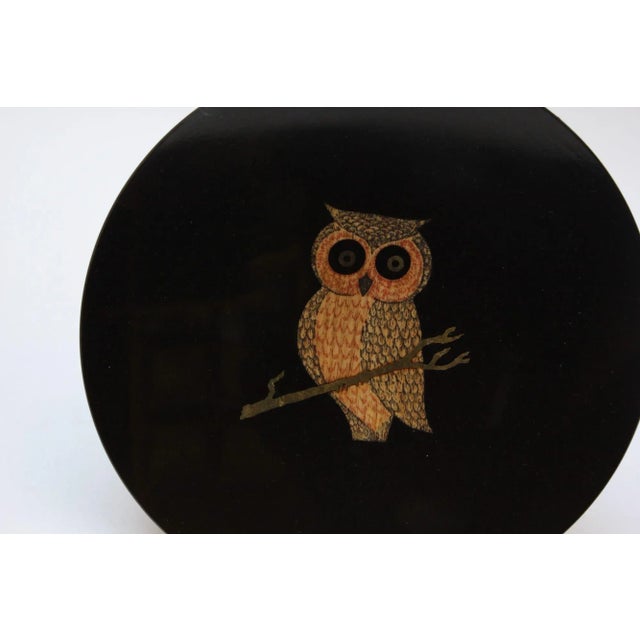 1960s Mid-Century Couroc Black Resin Inlaid "Owl" Plate For Sale - Image 5 of 9