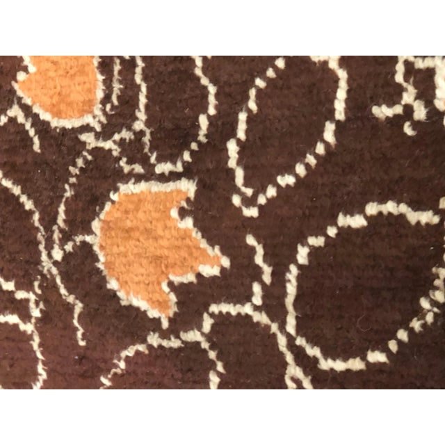 Textile 20th Century French Brown & Orange Floreal Square Rug, 1900s For Sale - Image 7 of 16