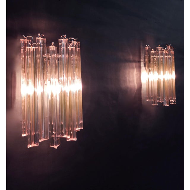 Mid-Century Modern Pair of Murano Wall Sconces 9 Pink Triedri For Sale - Image 3 of 12