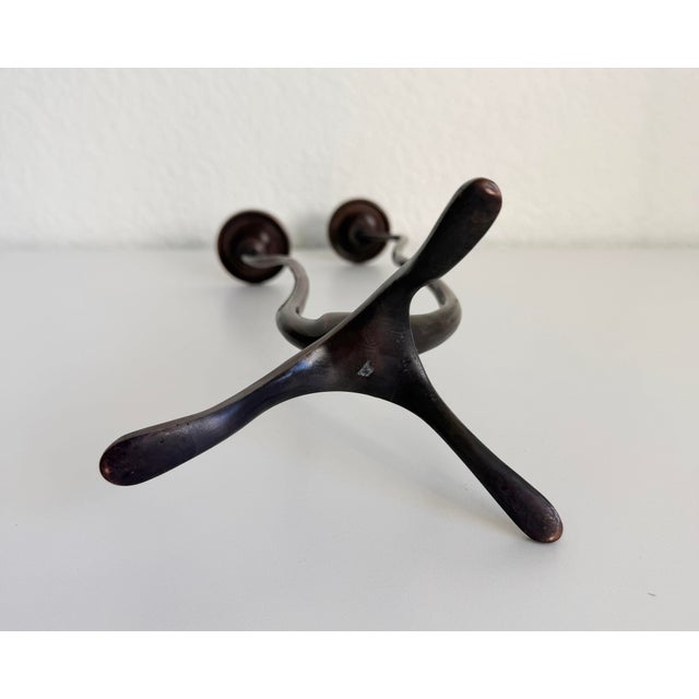 Brutalist Bronze Wavy 2-Arm Candle Holder For Sale - Image 9 of 10