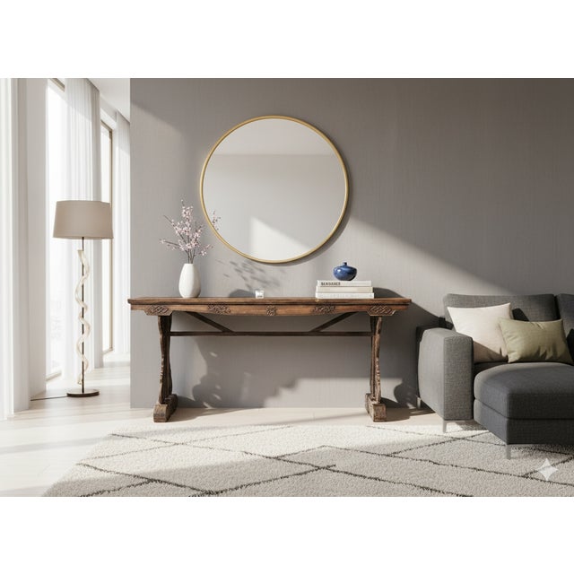 Vintage Oriental Natural Brown Ru Yi Relief Carving Altar Console Table For Sale - Image 10 of 12