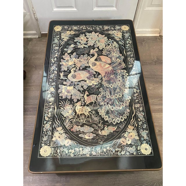 1970s Vintage Chinoiserie Peacock Low Folding Tea Coffee Table For Sale - Image 4 of 11