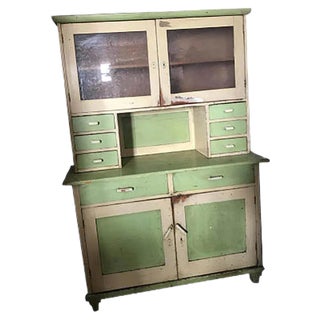 Vintage Glass & Painted Wood Kitchen Cupboard, 1930s For Sale