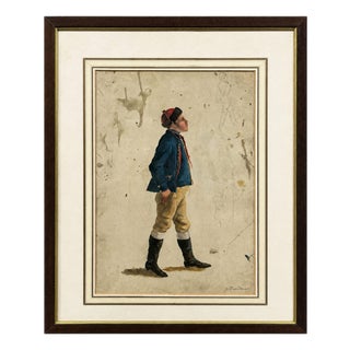 French Artist, Young Soldier, 19th Century, Watercolor, Framed For Sale