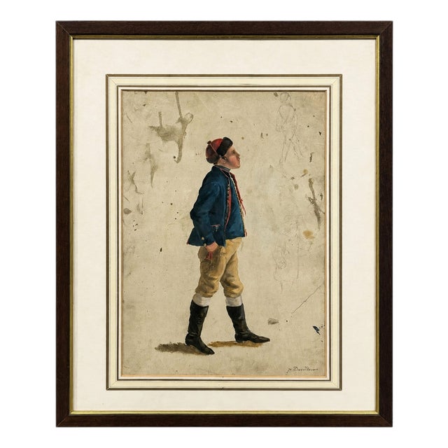 French Artist, Young Soldier, 19th Century, Watercolor, Framed For Sale
