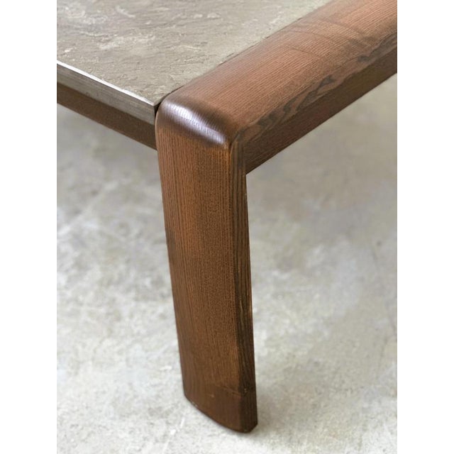 Vintage Belgian Modern Brutalist Oak and Fossil Slate Coffee Table, 1970s For Sale - Image 5 of 16