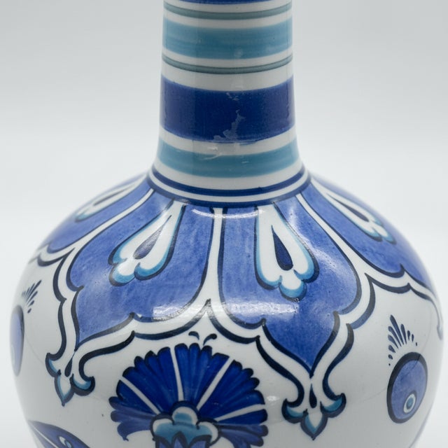 Turkish Handmade Ceramic Long-Neck Vase (25cm) – Classic Blue & White Floral Art – Iznik Decor For Sale - Image 3 of 7