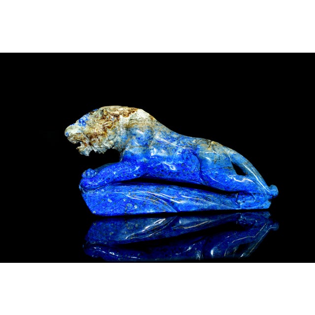 Traditional Lapis Lazuli Tiger Sculpture Natural Large Gemstone 9" Paperweight For Sale - Image 3 of 10