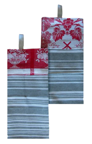 Large French Gray Striped Torchons, Pair