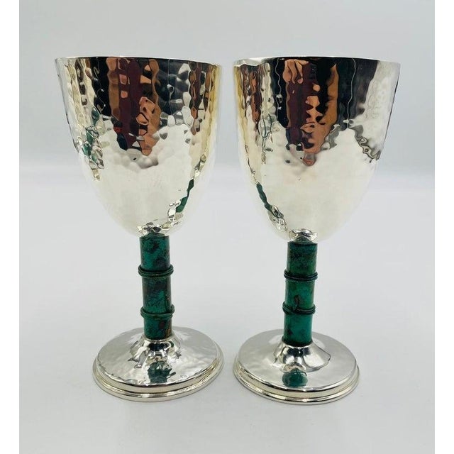 1980s 1980s Set of 10 Emilia Castillo Silver-Plated Goblets W/ Verdigris Stems For Sale - Image 5 of 18