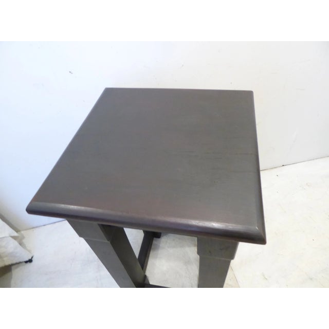 Modern Vintage Arts & Crafts Style Wooden Charcoal Tone Pedestal For Sale - Image 3 of 5