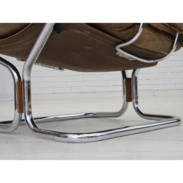 Norwegian Armchair in Leather, Chrome Steel, Teak Wood & Canvas by Harald Relling for Westnofa, 1970s For Sale - Image 9 of 18
